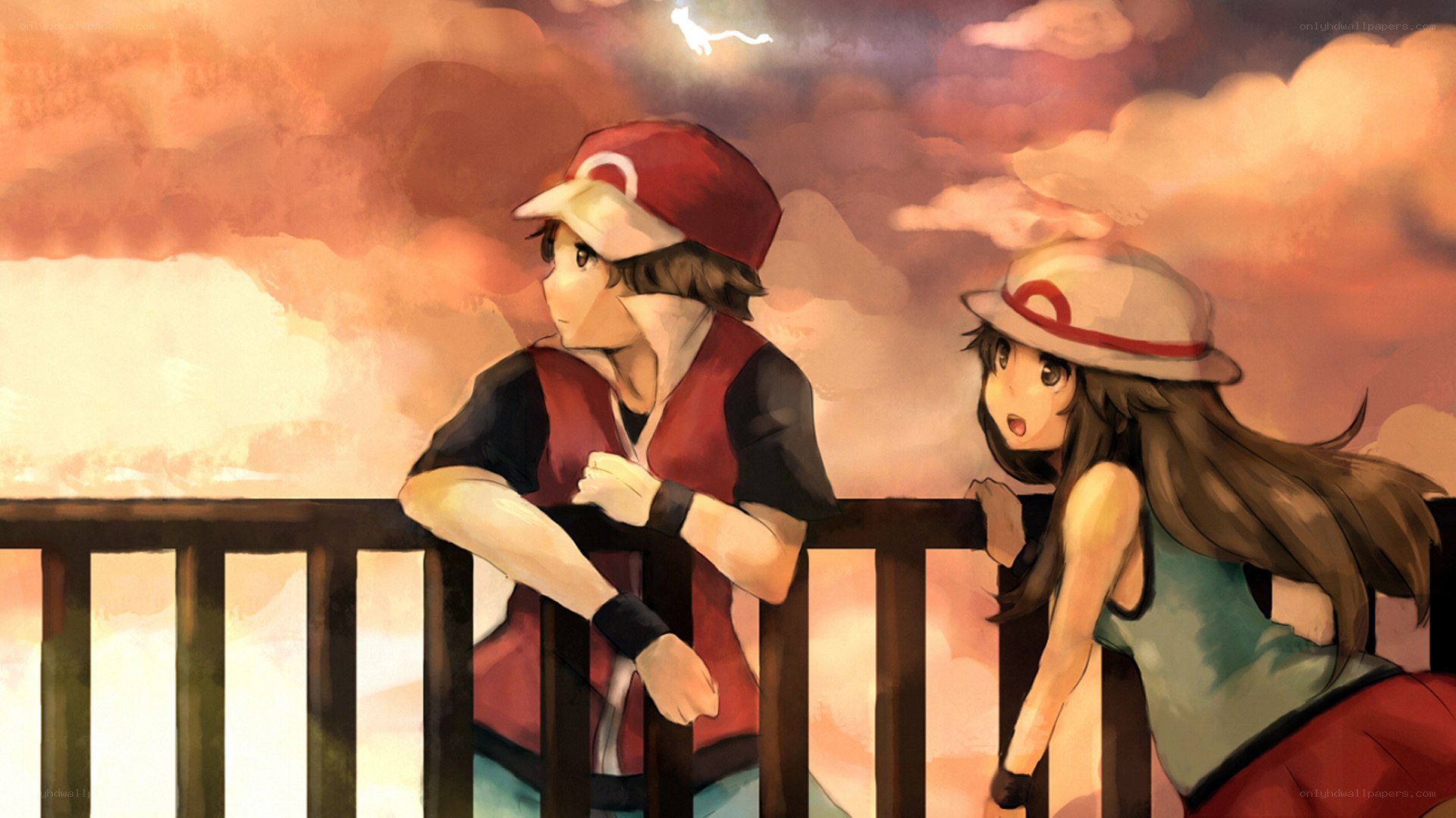 Pokemon trainer duo at sunset
