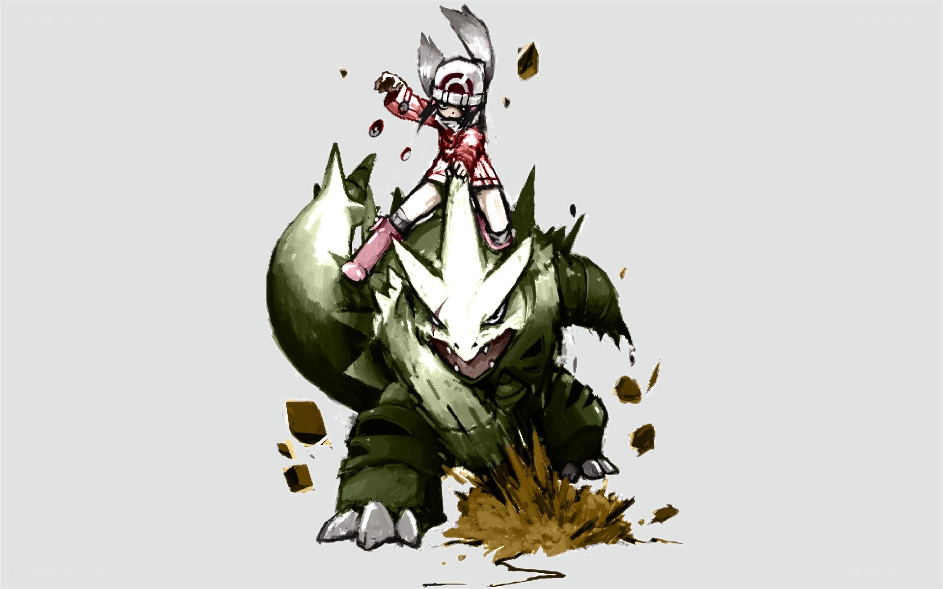 pokemon trainer riding tyranitar