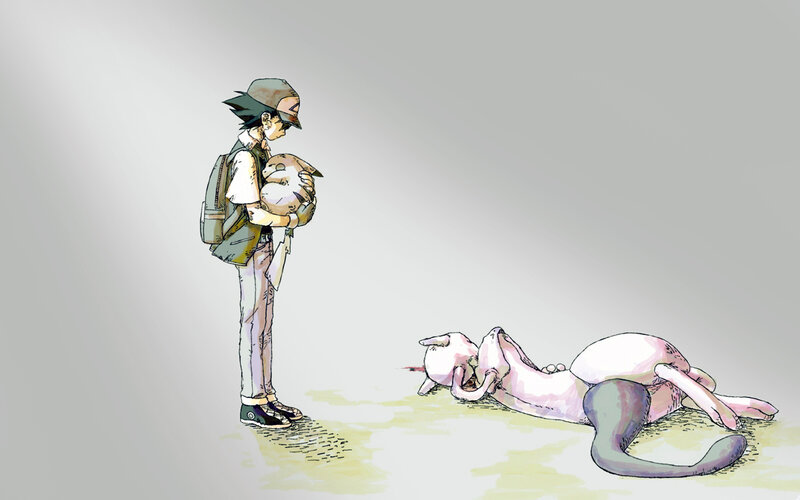 Pokemon trainer with injured Mewtwo