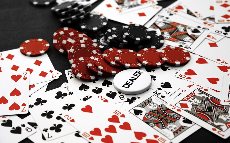 Poker Cards and Chips — Black, Tense, Photograph
