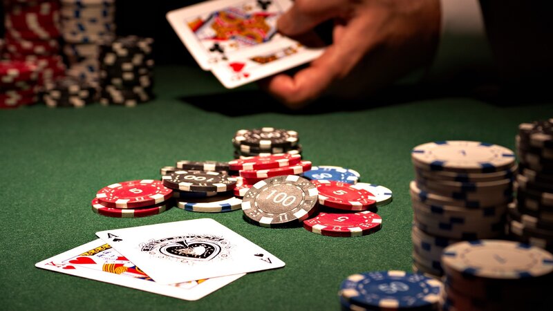 Poker Cards and Chips — Green, Dramatic