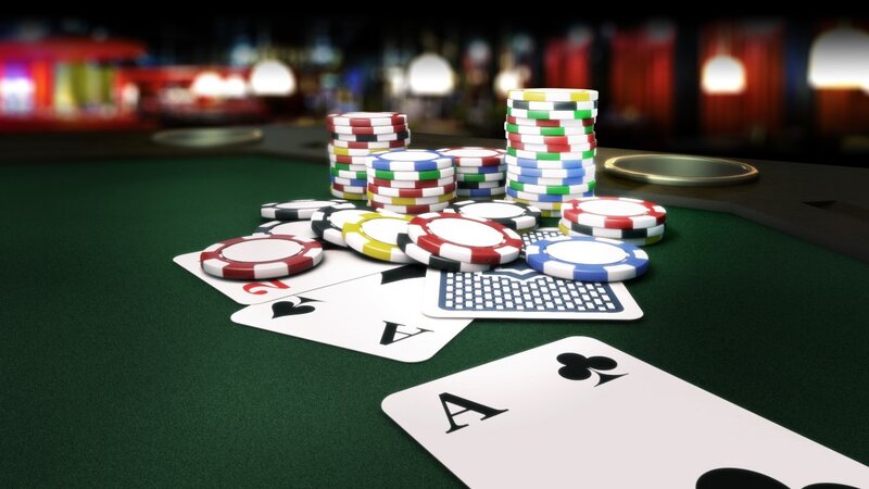 Poker Cards and Chips — Green, Focused, Night