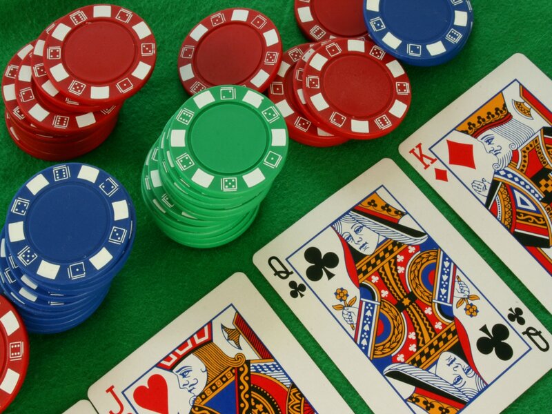 Poker Cards and Chips — Green, Neutral, Photograph