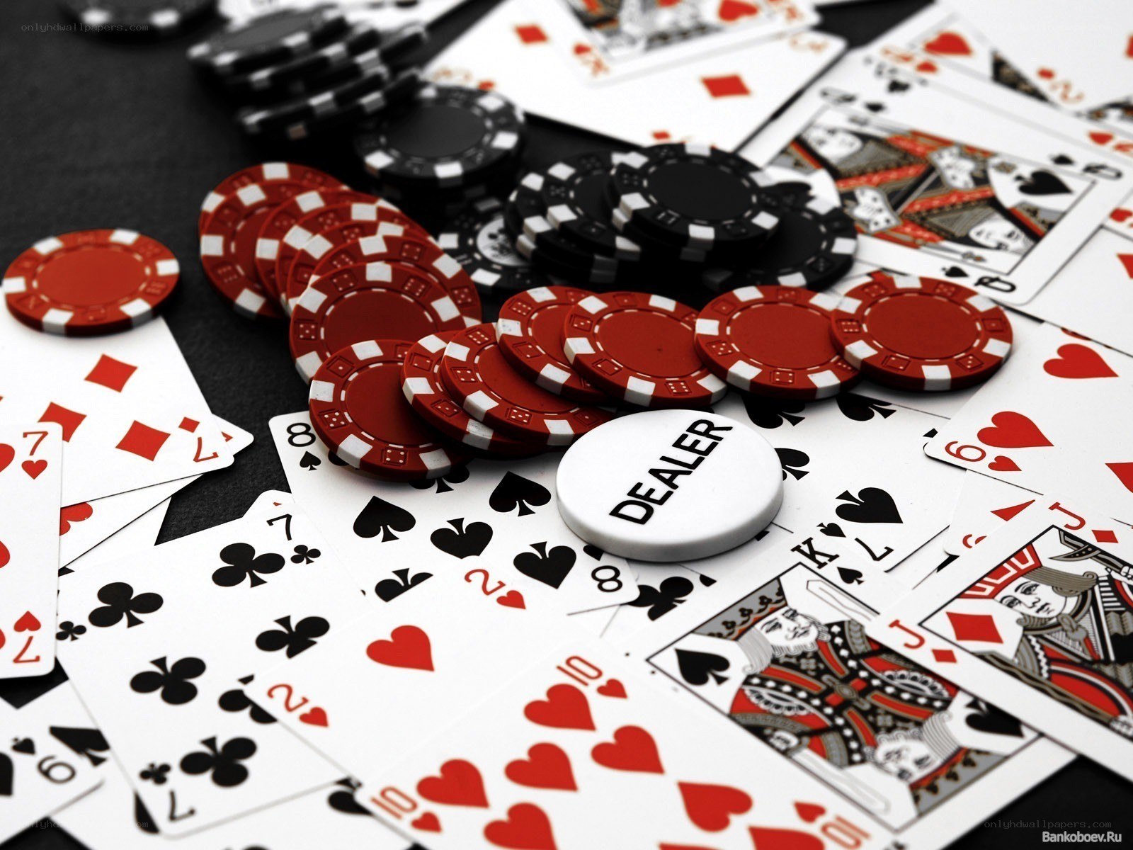 Poker cards and chips on table