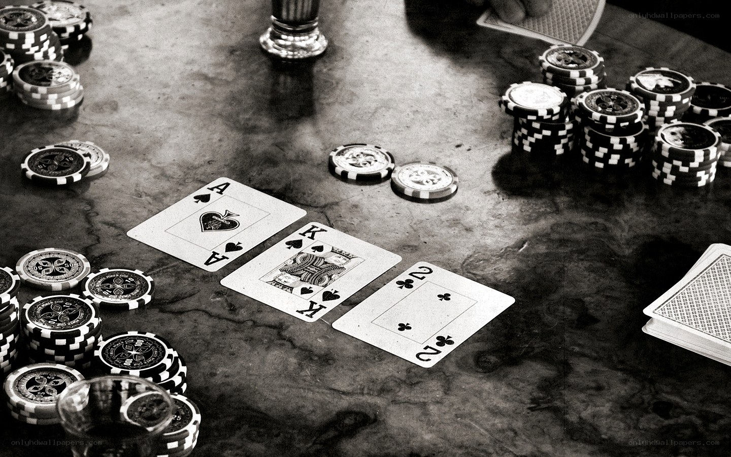 Poker cards and chips on table