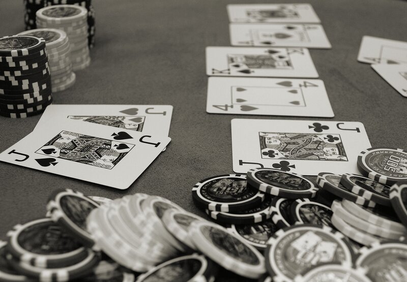 Poker cards and chips on table