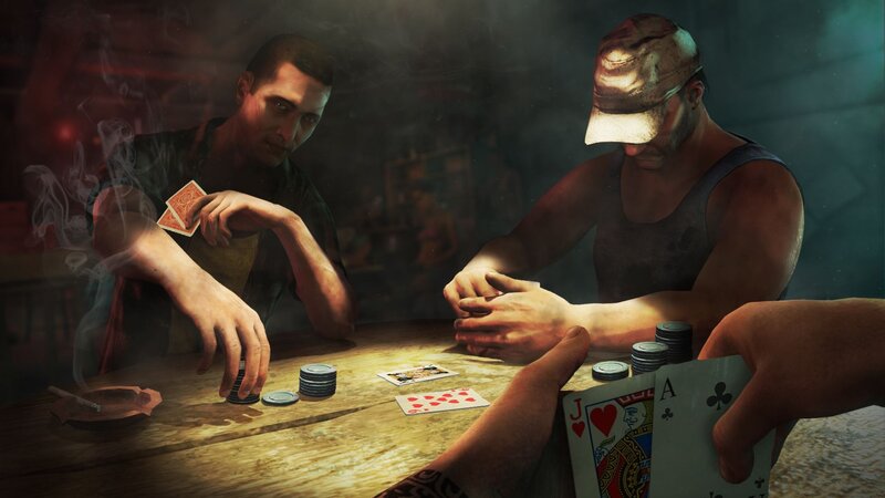 Poker game in a dimly lit room