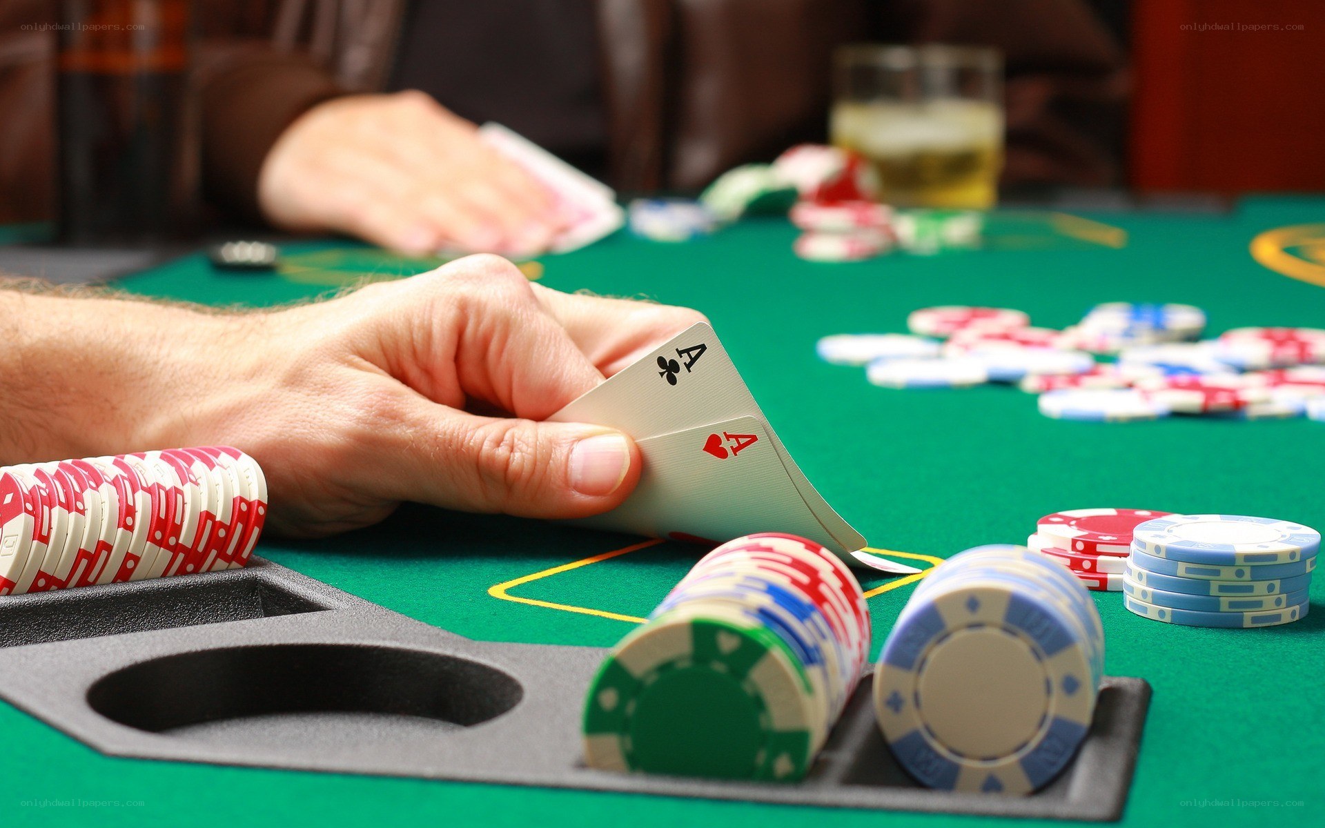 Poker game with cards and chips