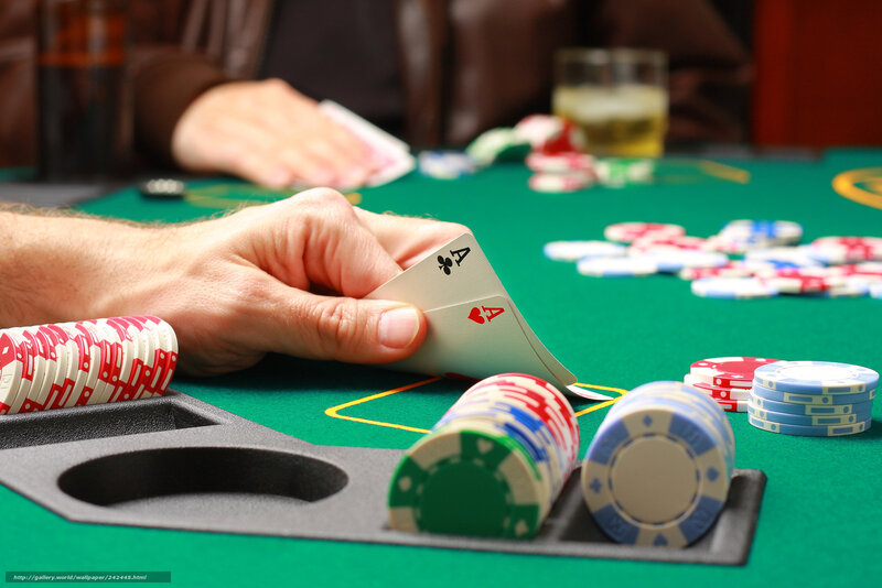 Poker game with cards and chips