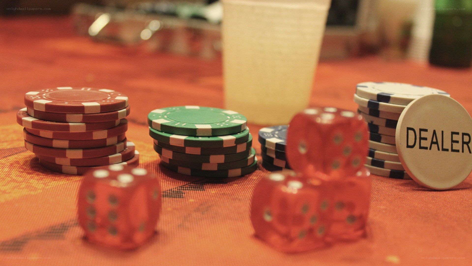 Poker game with chips and dice