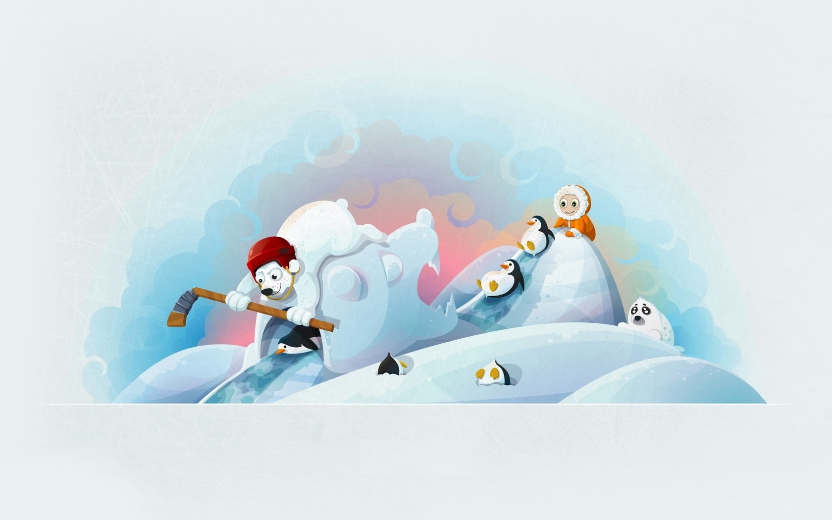 Polar animals playing hockey