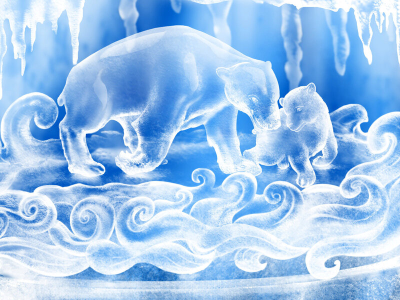 Polar Bear and Cub — Blue, Cold
