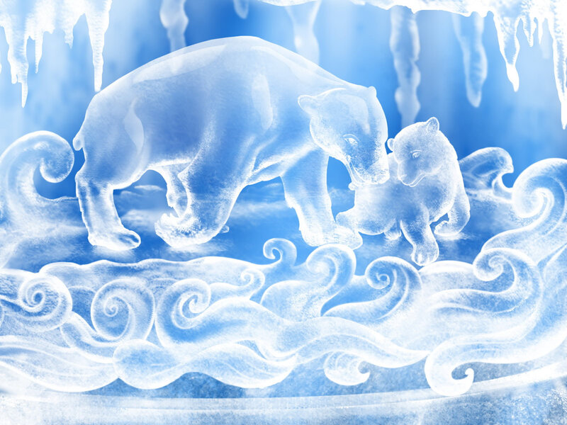Polar Bear and Cub — Blue