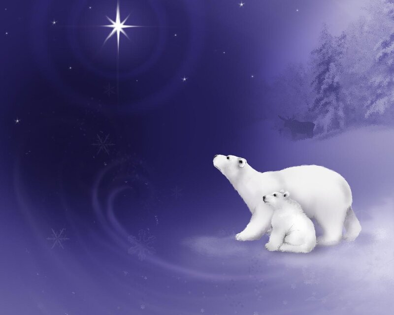 Polar Bear and Cub — Purple