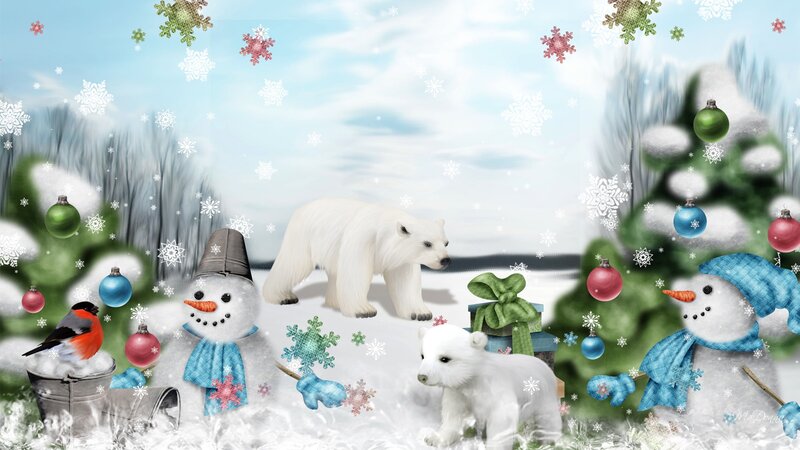 Polar Bear and Cub — White, Festive