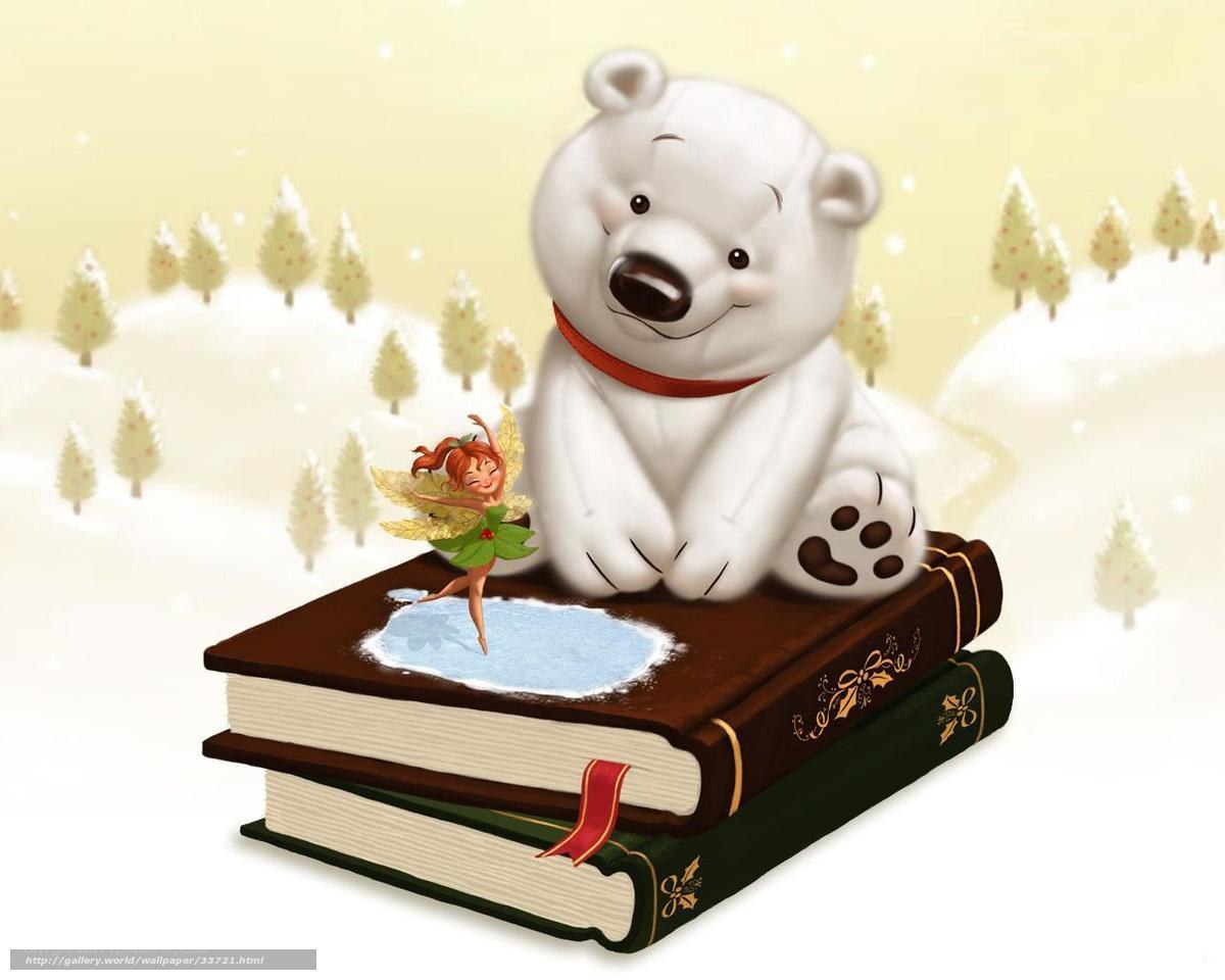 Polar bear and fairy on books