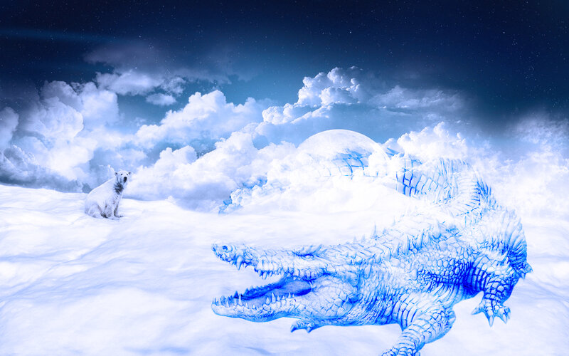 Polar bear and ice crocodile