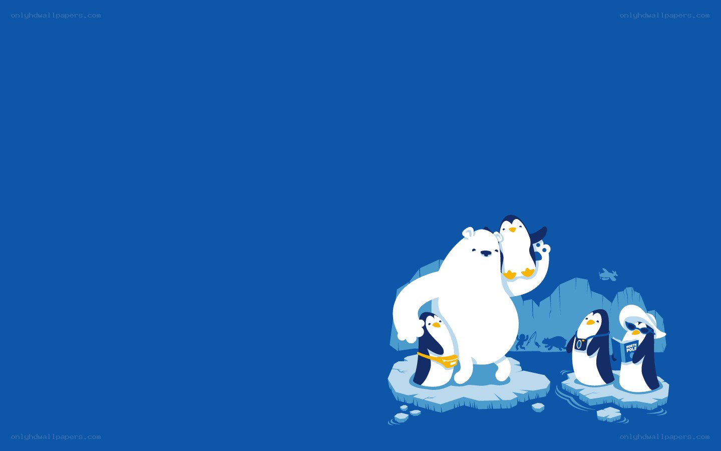 polar bear and penguins on ice