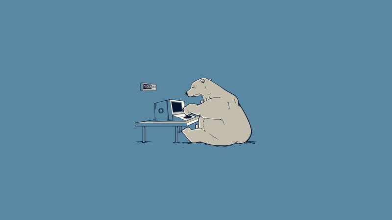 polar bear at a computer