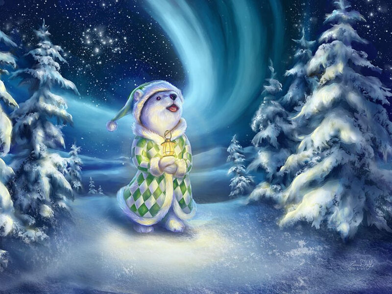 Polar Bear Cub — Blue, Serene, Night