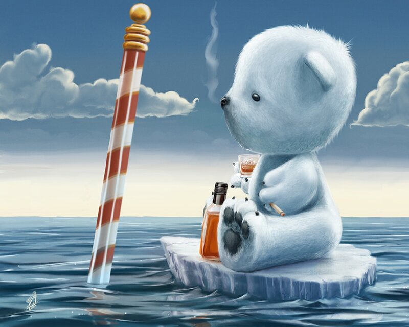Polar Bear Cub on Ice — Blue