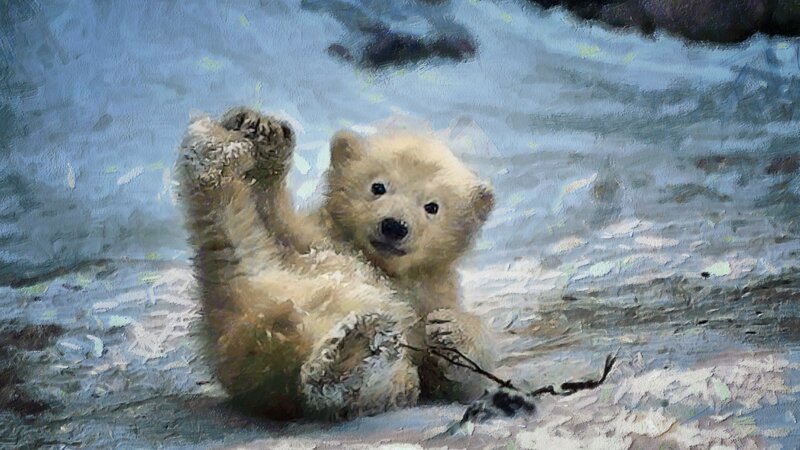 Polar Bear Cub — White, Playful, Winter, Painting
