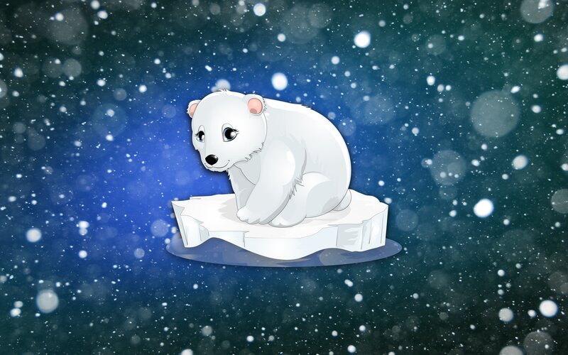 Polar Bear Cub — White, Serene, Winter, Digital Art, Ice Floe