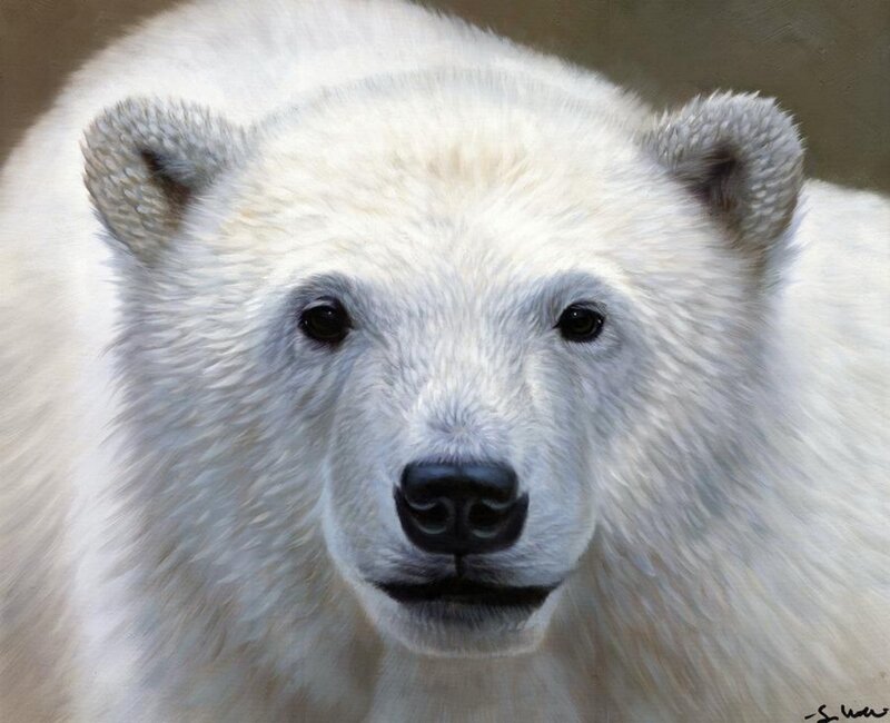 Polar Bear Face — White, Calm, Painting