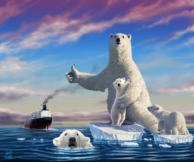 Polar Bear Family — Blue, Dramatic