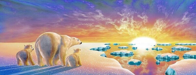 Polar Bear Family — Blue, Serene, Sunset