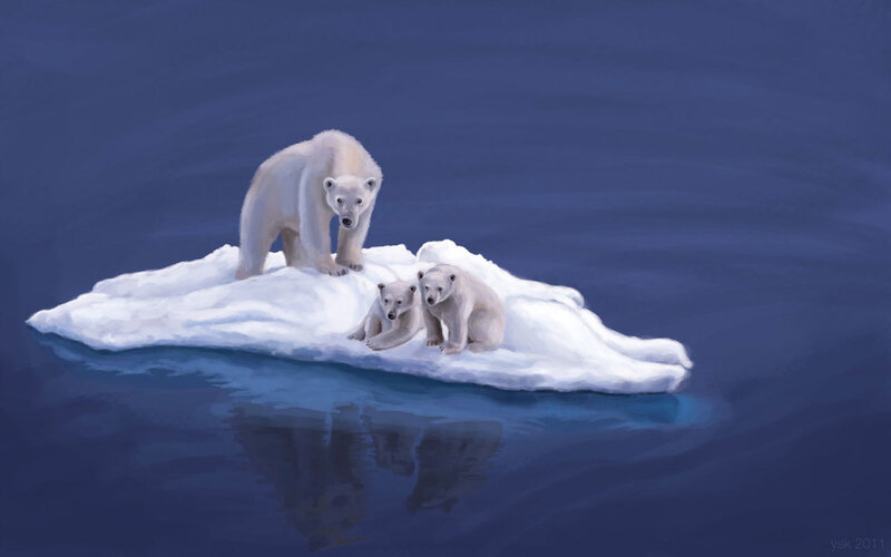 Polar Bear Family — Blue, Serene