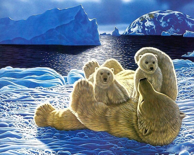 Polar bear family on ice