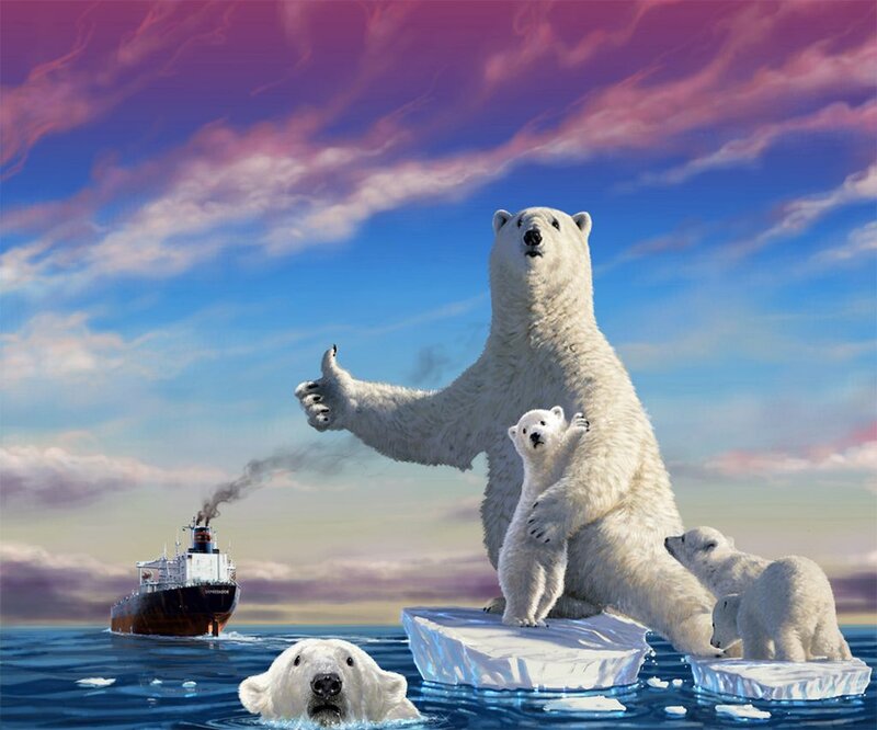 Polar Bear Family on Ice — Blue
