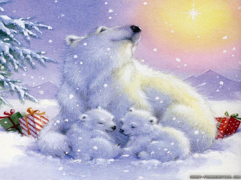 Polar Bear Family — White, Peaceful