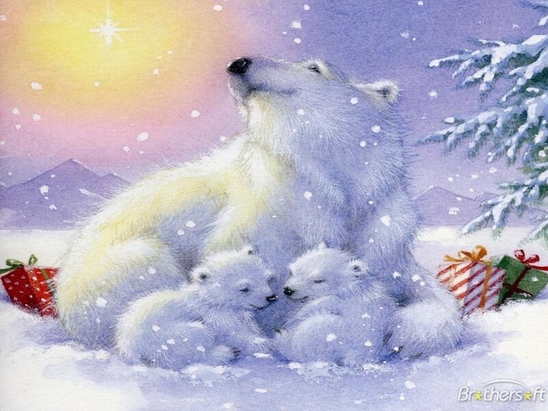 Polar Bear Family — White, Peaceful, Winter