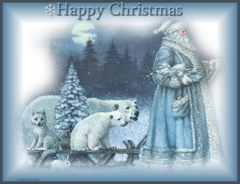 Polar Bear Family with Santa