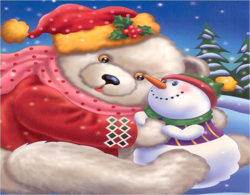 Polar Bear Holding Snowman