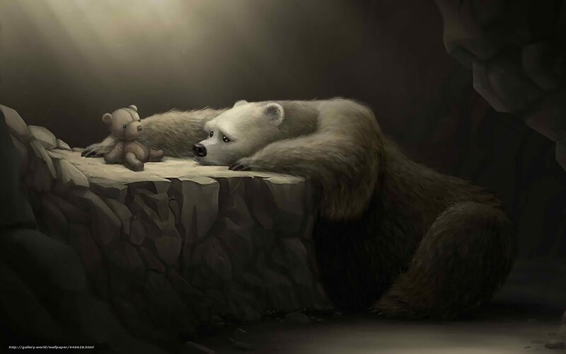 Polar Bear in Cave — Gray, Dramatic