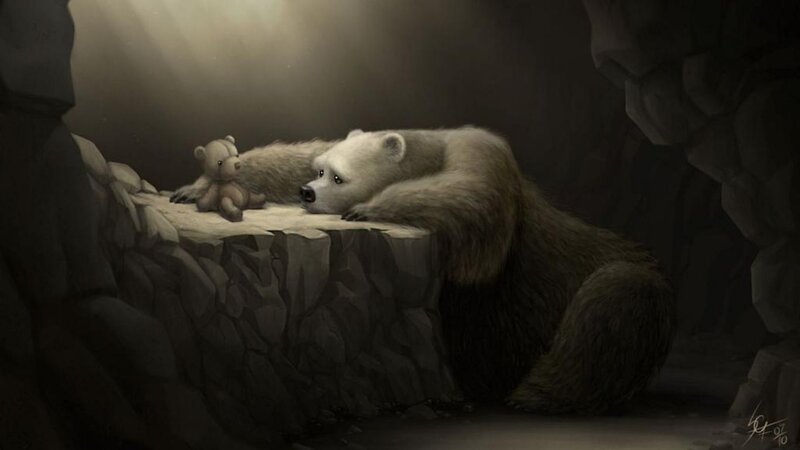 Polar Bear in Cave — Gray