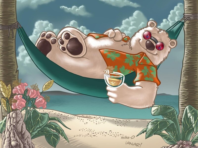 Polar Bear in Hammock — Green, Relaxed