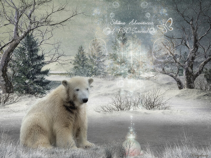 Polar Bear in Snow — White, Serene, Winter, Digital Art