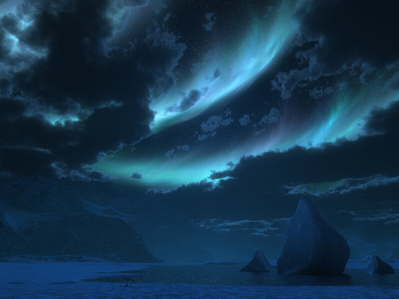 Polar Bear on Ice — Blue, Dramatic, Night