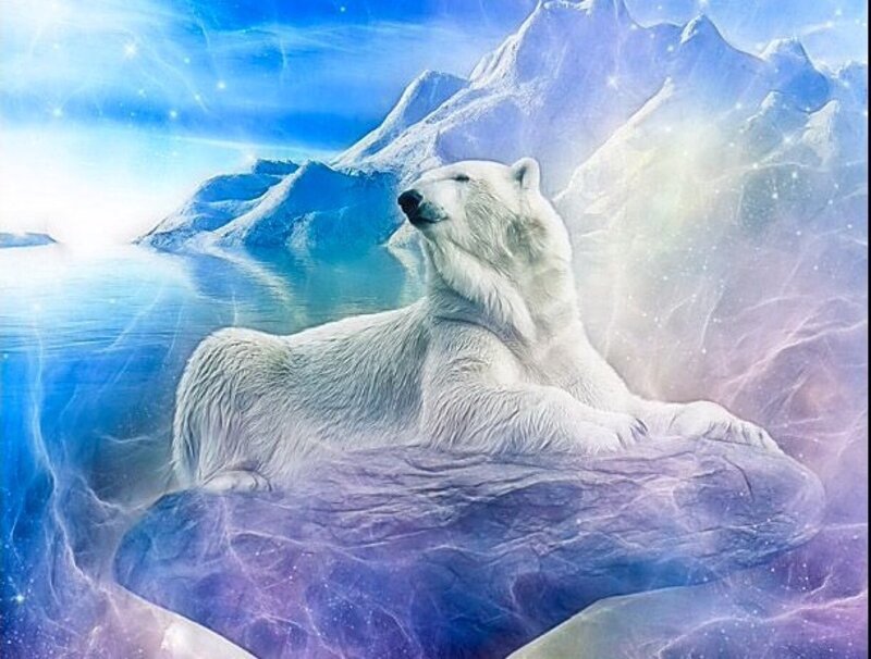 Polar Bear on Ice — Blue, Serene, Digital Art