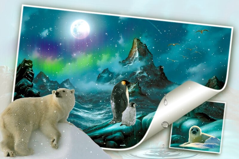 Polar Bear on Ice — Blue, Serene, Night