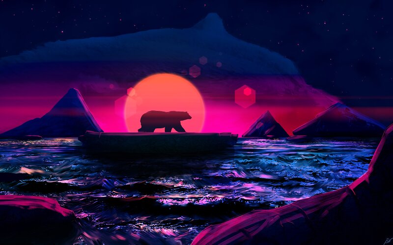 Polar Bear on Ice — Purple, Dramatic
