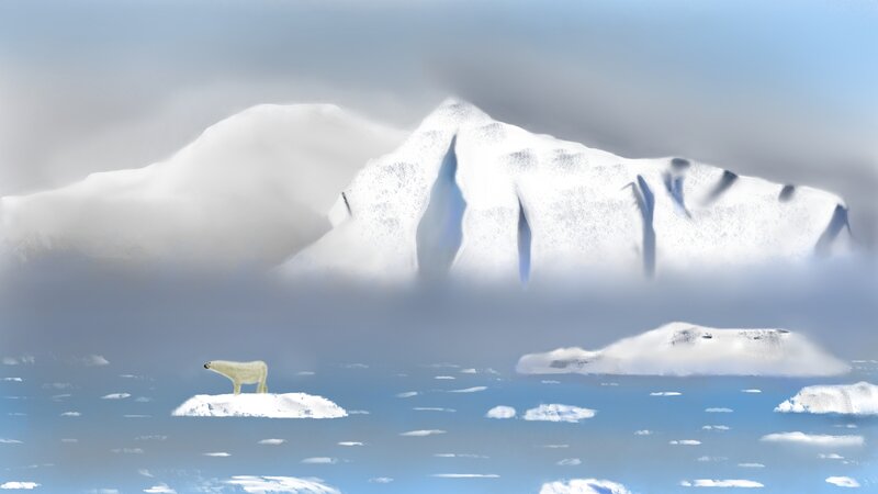 Polar Bear on Ice — White, Cold, Winter, Digital Art