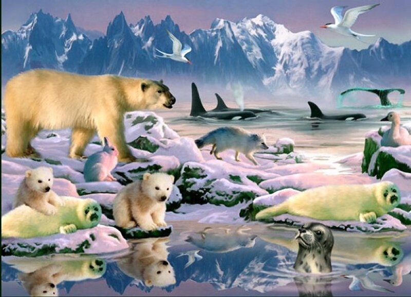 Polar Bear on Ice — White, Serene, Winter, Digital Art