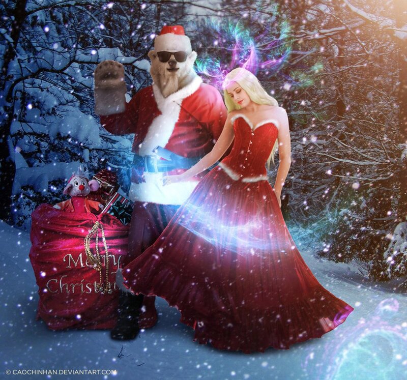 Polar Bear Santa and Woman