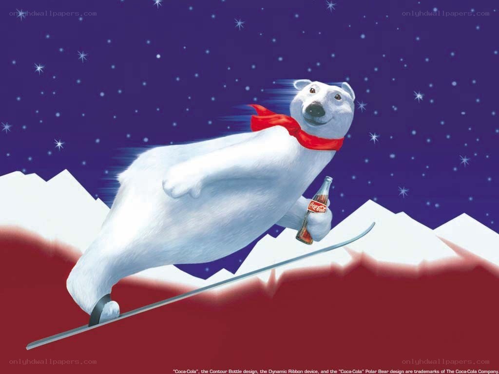 Polar bear skiing with Coca-Cola