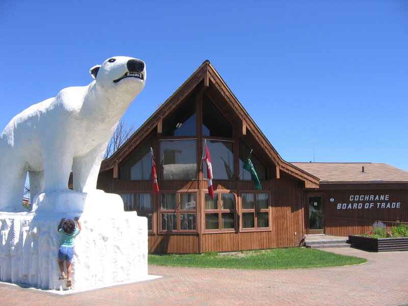 Polar bear statue at trade board